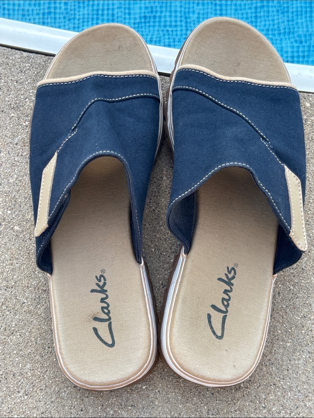 Clark’s Comfort Canvas Slip On Velcro Navy Slip-On Cushioned Sandals 9 9.5 10 - Picture 12 of 14